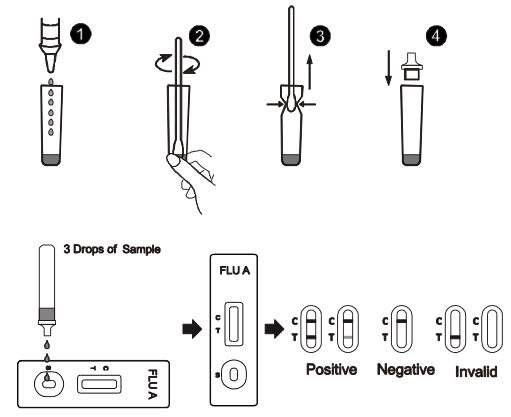 Grippe eine schnelle Test-Kassette mit dem speciment des Putzlappens/ein nasal saugen an